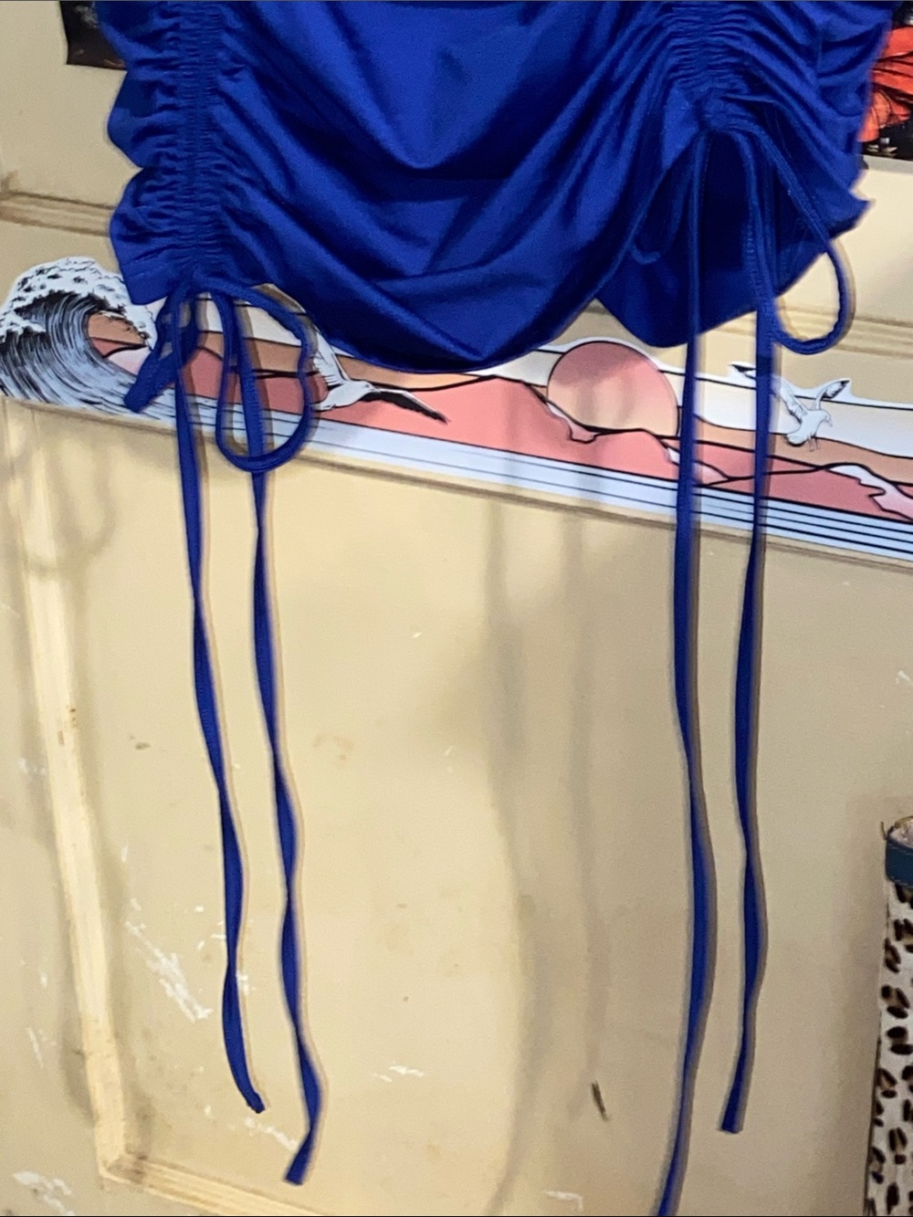 ROYAL BLUE BODYCON DRESS Ruched & Bows - Picture 3 of 7